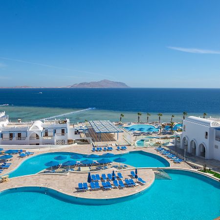 Pickalbatros Palace Sharm - "Aqua Park" Exterior photo The image shows a beautiful seaside resort with multiple swimming pools surrounded by lounge chairs. The pools are designed in various shapes, and the area is adorned with sun umbrellas. In the background, you can see the clear blue ocean and a dista